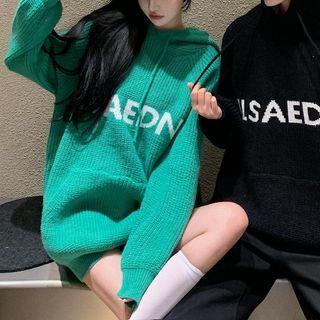 Lettering Jacquard Knit Hoodie