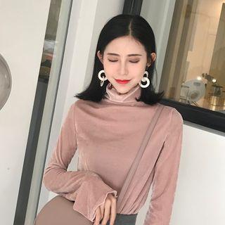 Long-sleeve Turtleneck Frill-trim Top