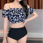 Set: Off-shoulder Floral Tankini Top + Strappy Bottom