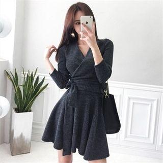 Wrap-front Tie-waist Flare Dress