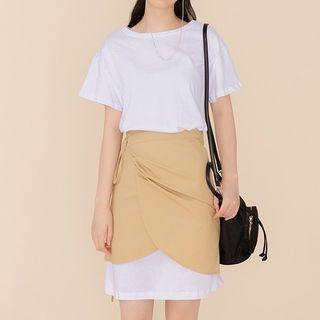 Set: Plain Short Sleeve T-shirt Dress + Wrap Skirt