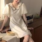 Short-sleeve Layered Collar Smock Dress White - One Size