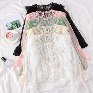 Ruffled-trim Lace Top