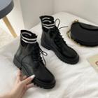 Lace-up Stripe Panel Short Boots