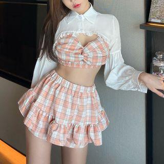 Sleeveless Plaid Top / Cropped Top / Skirt / Set