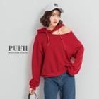 Cutout Shoulder Hooded Pullover