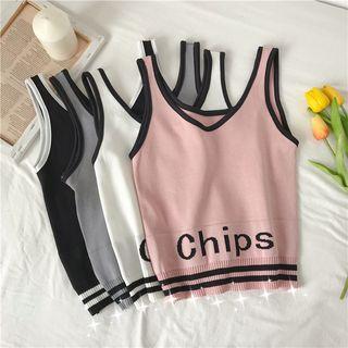 Lettering Contrast Trim Camisole Top