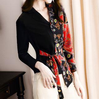 3/4-sleeve Printed Paneled Top