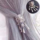 Tasseled Floral Hair Tie Silver - One Size