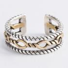925 Sterling Silver Ribbed Layered Open Ring S925 Sterling Silver - Gold & Silver - One Size