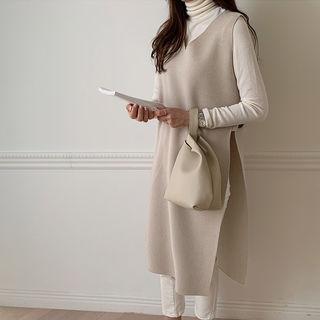 Slit-side Rib Knit Vest Dress