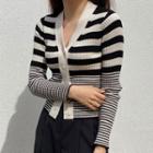 Long-sleeve Striped Cardigan Black & White - One Size