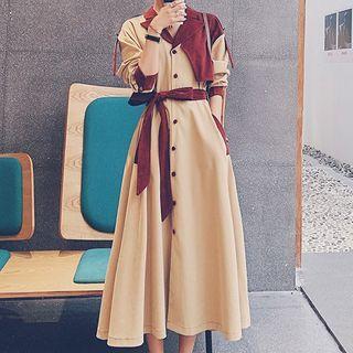 Two-tone Panel Midi A-line Shirtdress
