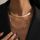 Set Of 2: Layered Chain Necklace 1783 - Gold - One Size