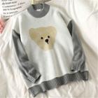Bear Print Crew-neck Sweater As Figure - One Size