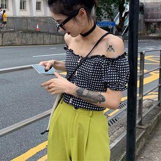 Short-sleeve Patterned Cropped Knit Top / Wide-leg Dress Pants
