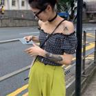 Short-sleeve Patterned Cropped Knit Top / Wide-leg Dress Pants