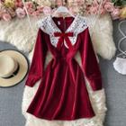 Crochet Lace Collar Corduroy Dress