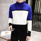 Stand Collar Color Block Basic Sweater