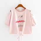 Lettering Cold Shoulder Short-sleeve T-shirt