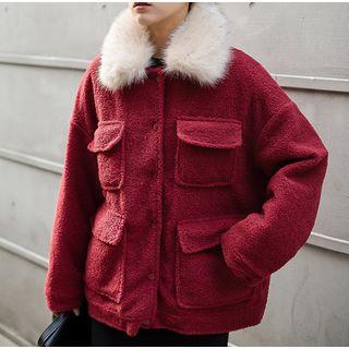 Faux Fur Collar Buttoned Jacket