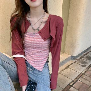 Asymmetrical Hem Camisole / Plain Cardigan