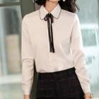 Long-sleeve Tie Neck Blouse / Dress Pants / Set