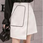 Contrast Trim Asymmetric Mini Straight-fit Skirt