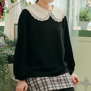 Wide-collar Bishop-sleeve Sweater