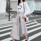Mock Two-piece Plaid Lettering Midi Pullover Dress
