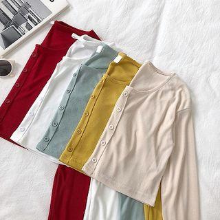 Plain Single-breasted Long-sleeve Top