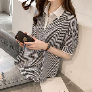 Mock Two-piece Short-sleeve Striped Top