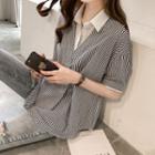 Mock Two-piece Short-sleeve Striped Top