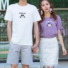 Women Set: Short-sleeve Cartoon Print T-shirt + Lace Pencil Skirt / Men T-shirt