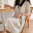 Short-sleeve Dot Print Midi Dress White - One Size