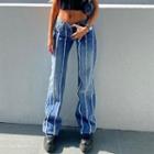 High Waist Striped Straight-fit Jeans