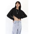 Asymmetric Cropped Sweatshirt Black - One Size