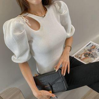Puff-sleeve Cutaway Knit Top