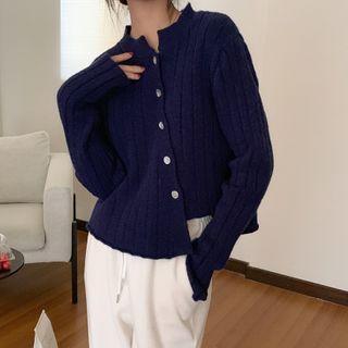 Mock-neck Cardigan Dark Blue - One Size