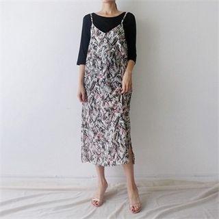 Spaghetti Strap Patterned Maxi Pinafore Dress