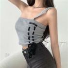 Two Tone Drawstring Cropped Tank Top Gray - One Size