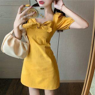 Puff-sleeve Twisted Mini Dress