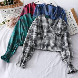 V-neck Checker Crop Top