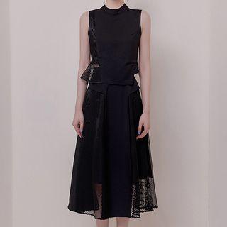 Set: Plain Tank Top + Midi Perforated A-line Skirt