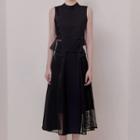 Set: Plain Tank Top + Midi Perforated A-line Skirt