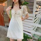 Puff-sleeve Dotted A-line Dress Off-white - One Size
