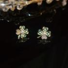 Clover Rhinestone Alloy Earring 1 Pair - Green & White - One Size