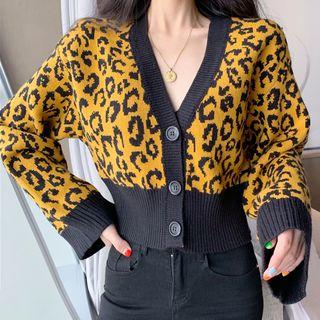 Leopard Print Panel Cropped Cardigan