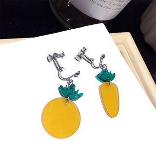 Non-matching Acrylic Fringed Dangle Earring Tangerine Clip On Earring - One Size