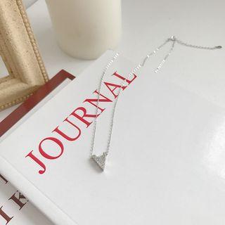 925 Sterling Silver Letter V Pendant Necklace L173 - Silver - One Size